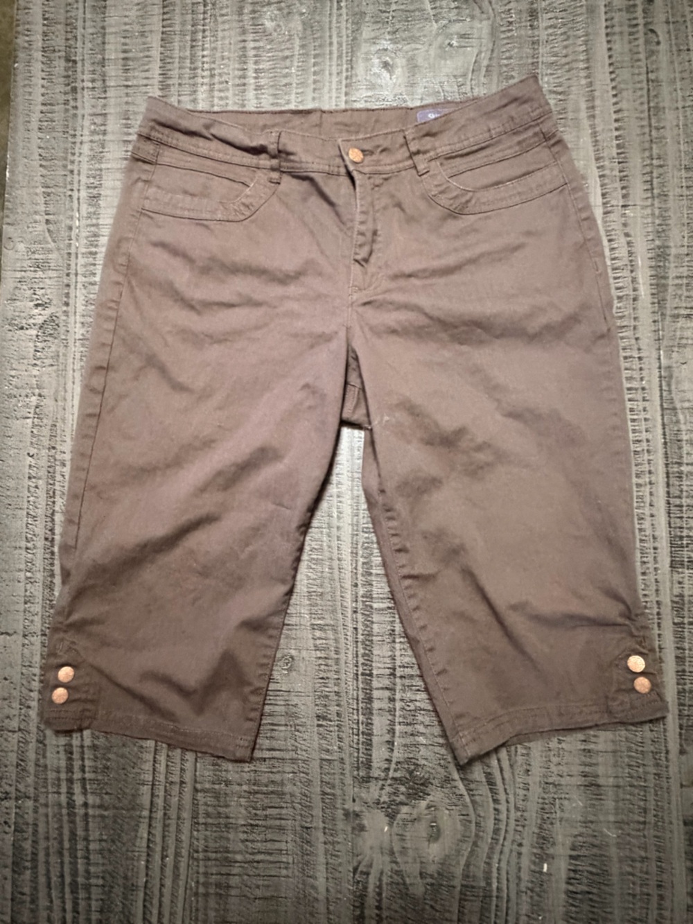 Women’s Brown Casual Capris with Button accents